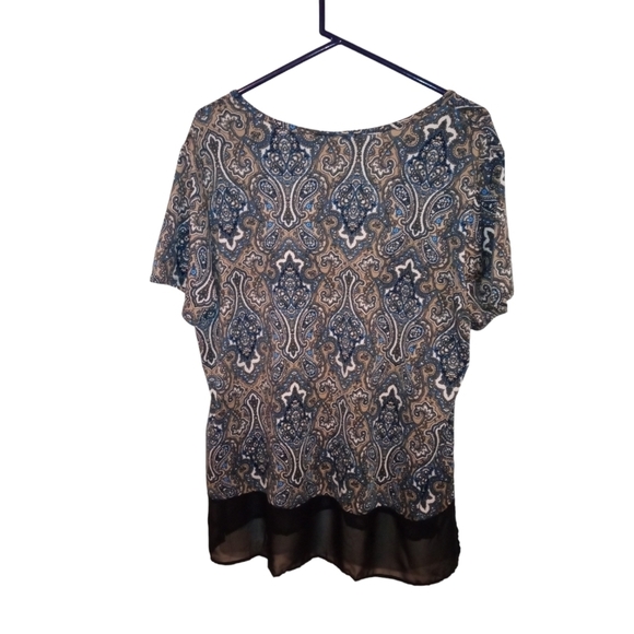 BoHo Geo Print Tunic Carol Rose Sheer Colorblock Hem Office Casual Plus Size 1X - Picture 7 of 7